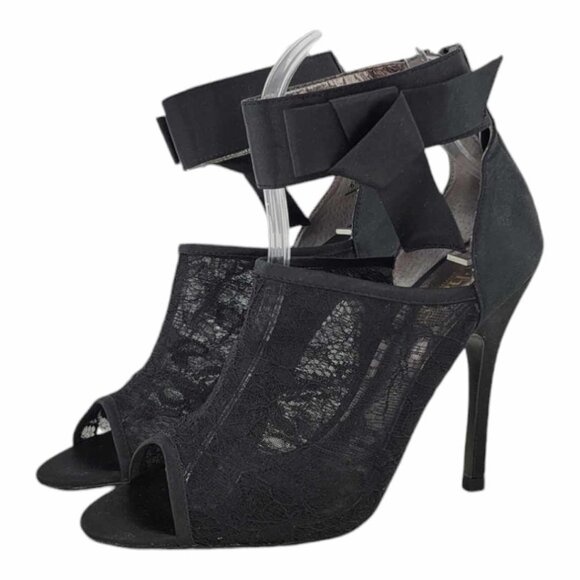 NEW Charles David Black Sateen Bow and Mesh Heels Sz 6.5 - Picture 8 of 10